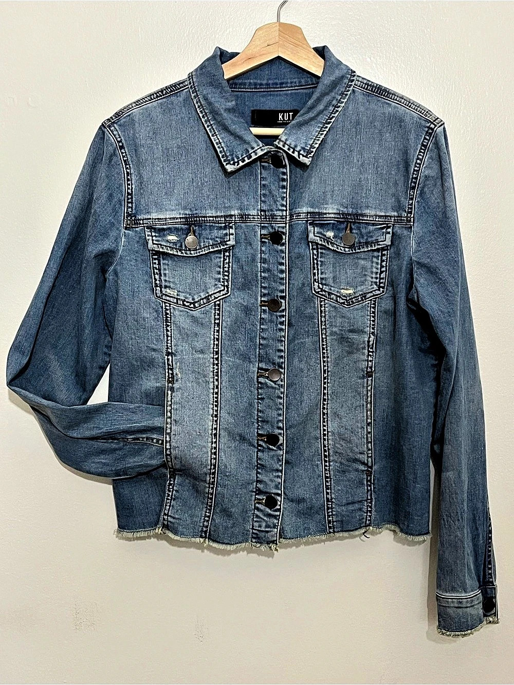 KUT from the Kloth Lana Raw Hem Denim Jacket Blue XL